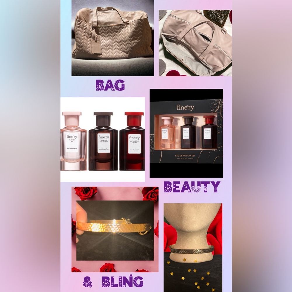🎁BAG BEAUTY & BLING BUNDLE Atmosphere Weekender Bag fine’ry Gift Box Gold Choker - Picture 16 of 16